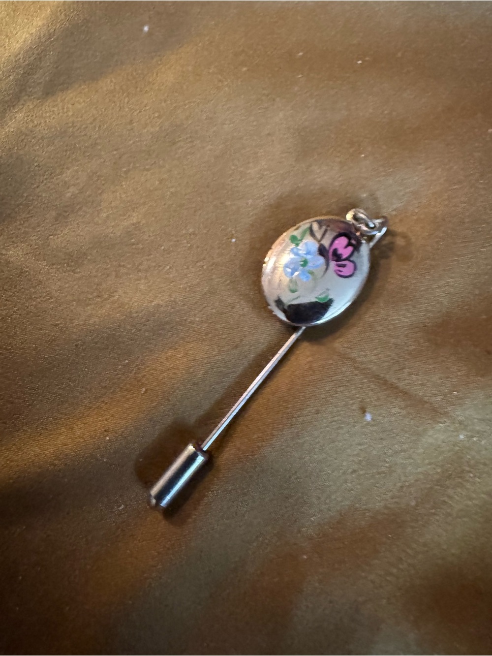 Enamel Floral Stick Pin - Pink & Blue Flower Accent